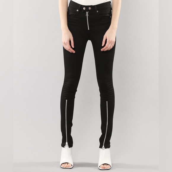 Rag & Bone Isabel Skinny High Rise Black Moto Jean with Ankle Zipper Hardware - Picture 2 of 16